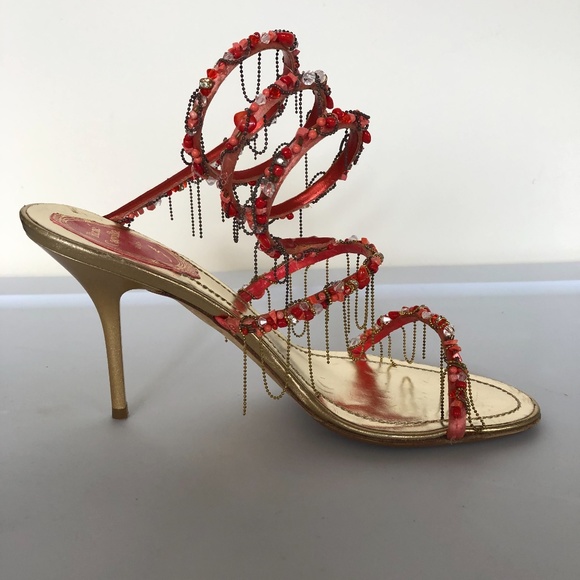 Rene Caovilla Coral Beaded Coil Heeled Sandals - Picture 6 of 8
